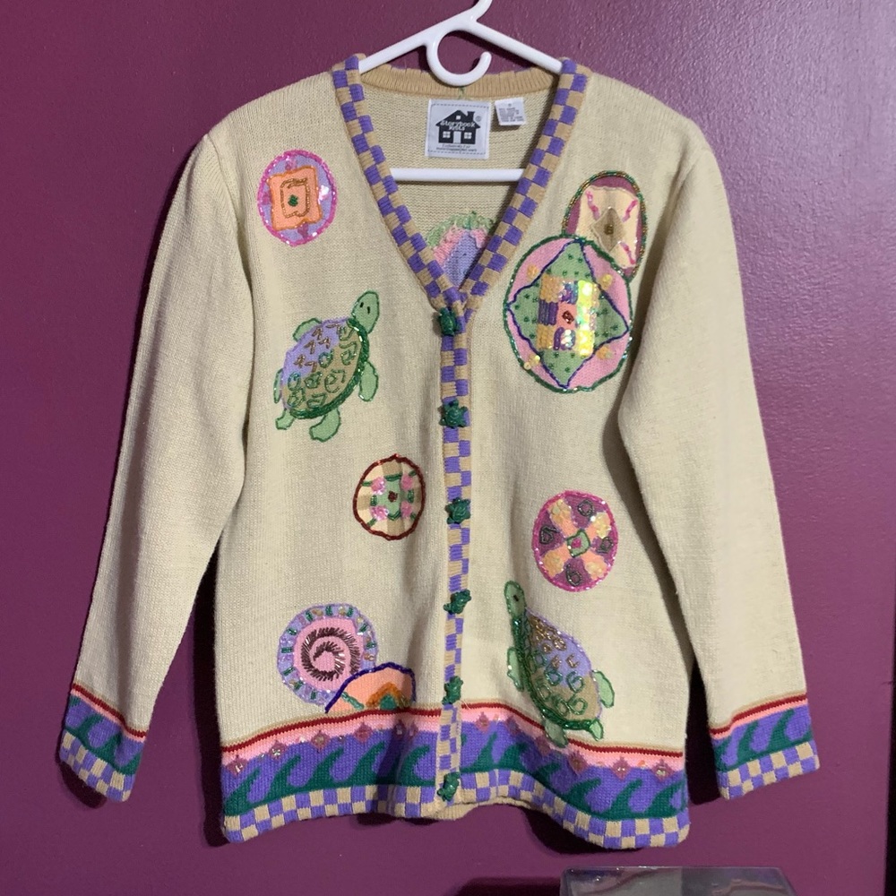 Vintage Storybook Knit Turtle Sweater size small